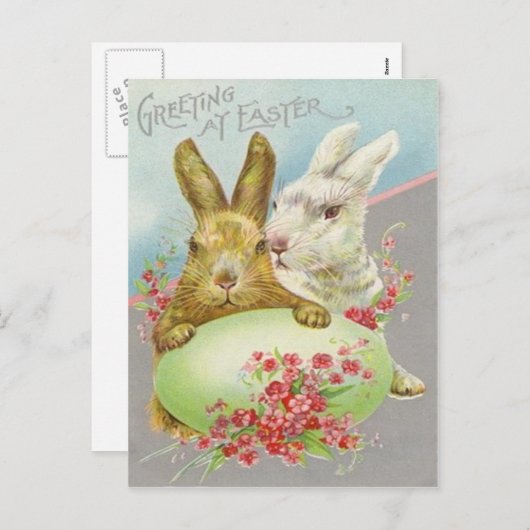 ヴィンテージイースターエッグイースターカード付きのイースターバニー シーズンポストカード (正面/裏面)