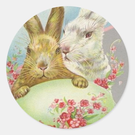 ヴィンテージイースターエッグイースターカード付きのイースターバニー ラウンドシール (正面)