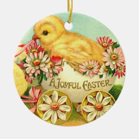 ヴィンテージイースターエッグシックフローラ花 セラミックオーナメント (正面)