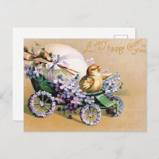 ヴィンテージイースターエッグシックフローラ花 ポストカード (正面/裏面)