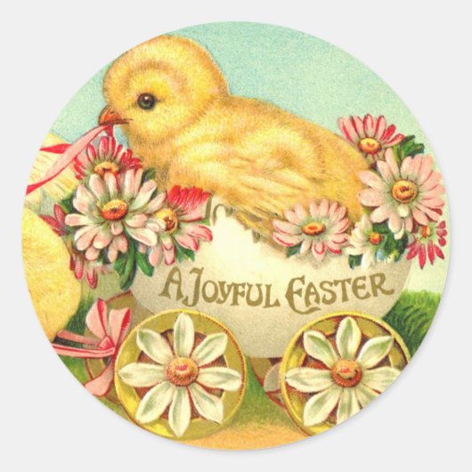 ヴィンテージイースターエッグシックフローラ花 ラウンドシール (正面)