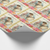 ヴィンテージイースターエッグバスケットかわいい幸せ小さな女の子 ラッピングペーパー (角)