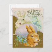 ヴィンテージイースターエッグバニーイースターカード シーズンポストカード (正面/裏面)