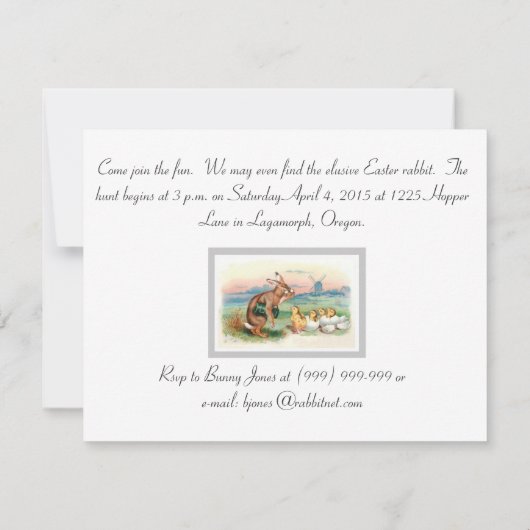 ヴィンテージイースターエッグ狩りパーティの招待状 招待状 (裏面)