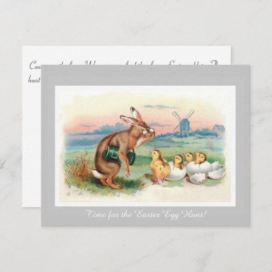 ヴィンテージイースターエッグ狩りパーティの招待状 招待状 (正面/裏面)