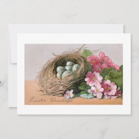 ヴィンテージイースターエッグ、巣&ピンクポリアンサス シーズンカード (正面)