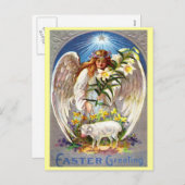 ヴィンテージイースターエンジェルとラム シーズンポストカード (正面/裏面)