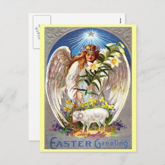 ヴィンテージイースターエンジェルとラム シーズンポストカード (正面/裏面)