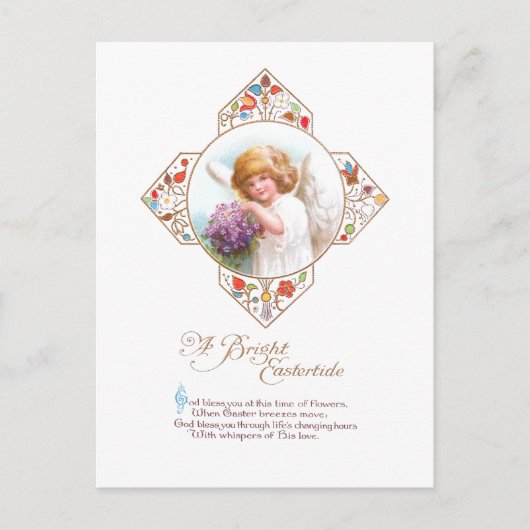 ヴィンテージイースターエンジェルと花 シーズンポストカード (正面)