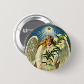 ヴィンテージイースターエンジェル、子羊、リリー花、金ゴールドスター 缶バッジ (正面&裏面)