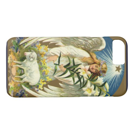 ヴィンテージイースターエンジェル、子羊、リリー花、金ゴールドスター Case-Mate iPhoneケース (裏面(横))