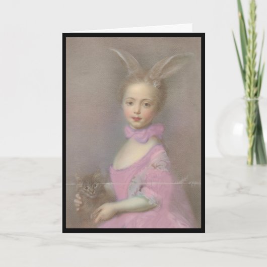 ヴィンテージイースターカードかわいい女の子とバニー耳 シーズンカード (正面)