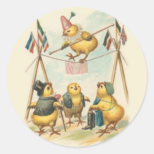 ヴィンテージイースターカードとサーカスの雛 ラウンドシール (正面)