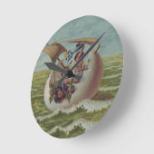 ヴィンテージイースターカードの子どもセーリング ラウンド壁時計 (傾斜)