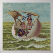 ヴィンテージイースターカード子供セーリング ポスター (正面)