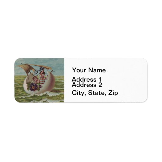 ヴィンテージイースターカード子供セーリング ラベル (正面)