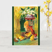 ヴィンテージイースターカード – イースターチキン カード (黄色い花)
