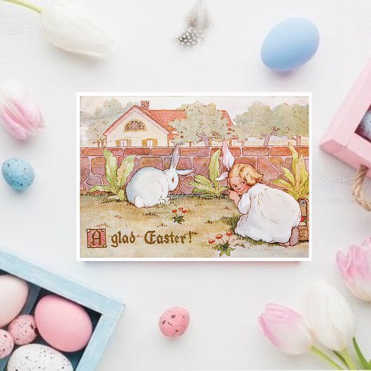 ヴィンテージイースターガールとイースターバニー シーズンカード