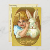 ヴィンテージイースターガールとバニー シーズンポストカード (正面/裏面)