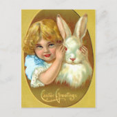 ヴィンテージイースターガールとバニー シーズンポストカード (正面)