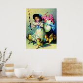 ヴィンテージイースターガールとベビーチックポスター ポスター (キッチン)