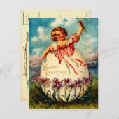 ヴィンテージイースターガールと卵はがき シーズンポストカード (正面/裏面)