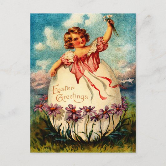 ヴィンテージイースターガールと卵はがき シーズンポストカード (正面)