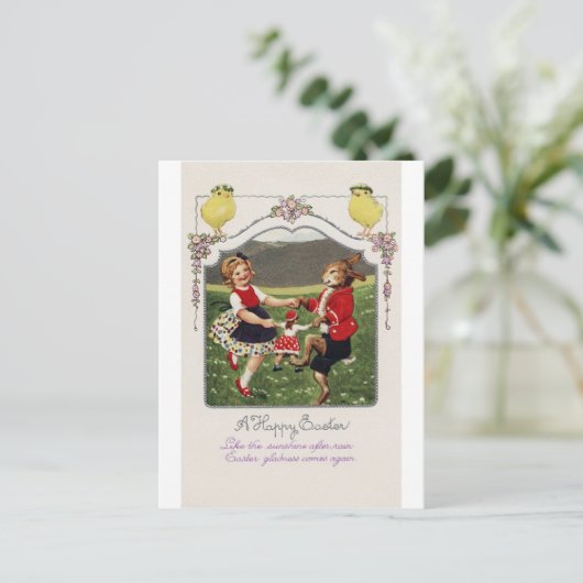 ヴィンテージイースターガールバニーヒヨ ポストカード (スタンド正面)