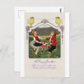 ヴィンテージイースターガールバニーヒヨ ポストカード (正面/裏面)