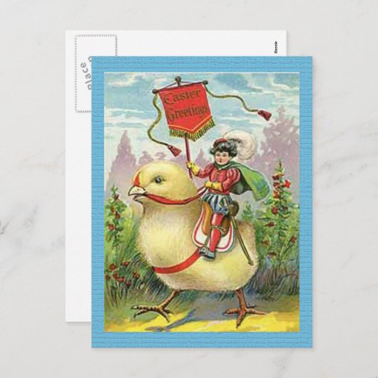 ヴィンテージイースターガール卵の紫色の花， ZSSG シーズンポストカード (正面/裏面)