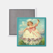 ヴィンテージイースターガール卵の紫色の花, ZSSG マグネット (正面/裏面)