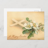 ヴィンテージイースタークロスと犬のバラ シーズンポストカード (正面/裏面)