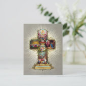 ヴィンテージイースタークロス宗教ホリデー金ゴールド ポストカード (スタンド正面)