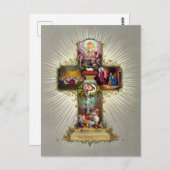 ヴィンテージイースタークロス宗教ホリデー金ゴールド ポストカード (正面/裏面)