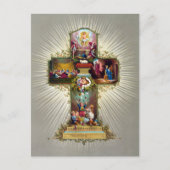 ヴィンテージイースタークロス宗教ホリデー金ゴールド ポストカード (正面)