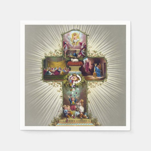 ヴィンテージイースタークロス宗教的な休日金ゴールド スタンダードカクテルナプキン (正面)