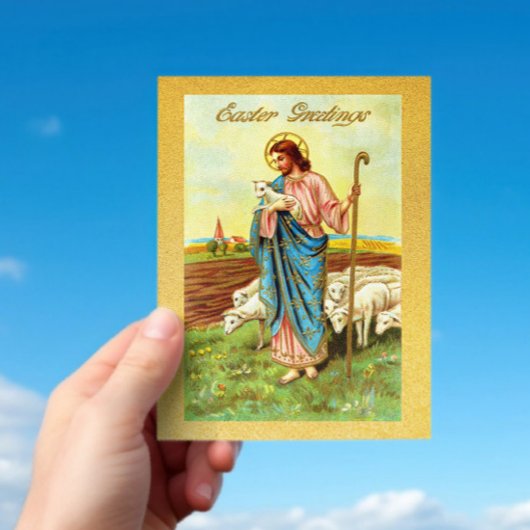 ヴィンテージイースターグリーツシェパードヒツプラムイエス ポストカード