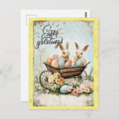 ヴィンテージイースターグリーツバニーラビットエッグ ポストカード (正面/裏面)