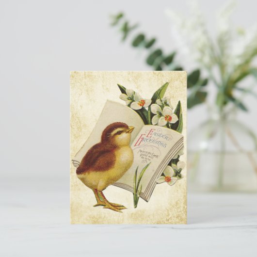 ヴィンテージイースターグリーティングとベビーシック ポストカード (スタンド正面)