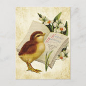 ヴィンテージイースターグリーティングとベビーシック ポストカード (正面)