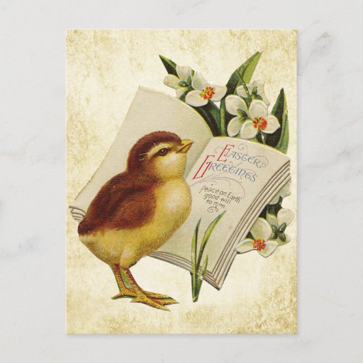ヴィンテージイースターグリーティングとベビーシック ポストカード (正面)