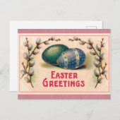 ヴィンテージイースターグリーティングエッグピンク ポストカード (正面/裏面)