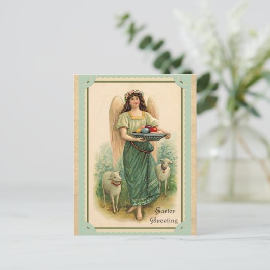 ヴィンテージイースターグリーティングエンジェルシープエッグ ポストカード (スタンド正面)
