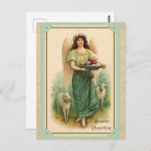 ヴィンテージイースターグリーティングエンジェルシープエッグ ポストカード (正面/裏面)