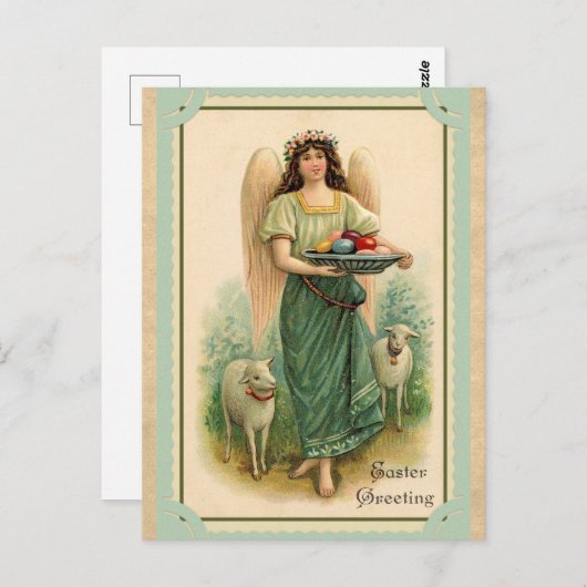 ヴィンテージイースターグリーティングエンジェルシープエッグ ポストカード (正面/裏面)