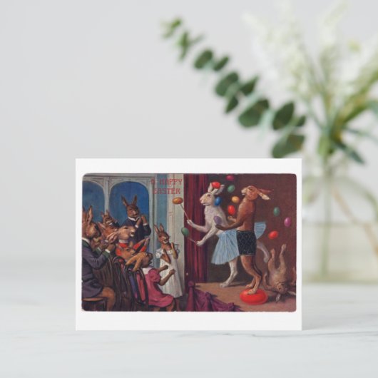 ヴィンテージイースターグリーティングカード – ジャグリングバンニ ポストカード (スタンド正面)