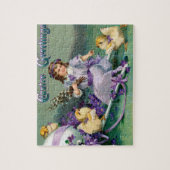 ヴィンテージイースターグリーティングガールエッグシック馬車 ジグソーパズル (縦)