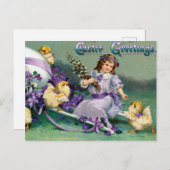 ヴィンテージイースターグリーティングガールエッグシック馬車 ポストカード (正面/裏面)