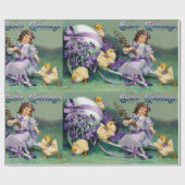 ヴィンテージイースターグリーティングガールエッグシック馬車 ラッピングペーパー (フラット)