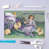 ヴィンテージイースターグリーティングガールエッグシック馬車 薄葉紙 (クラフト)